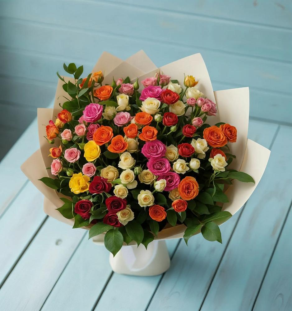 Букет Микс из разноцветных кустовых роз в Усть-Кан