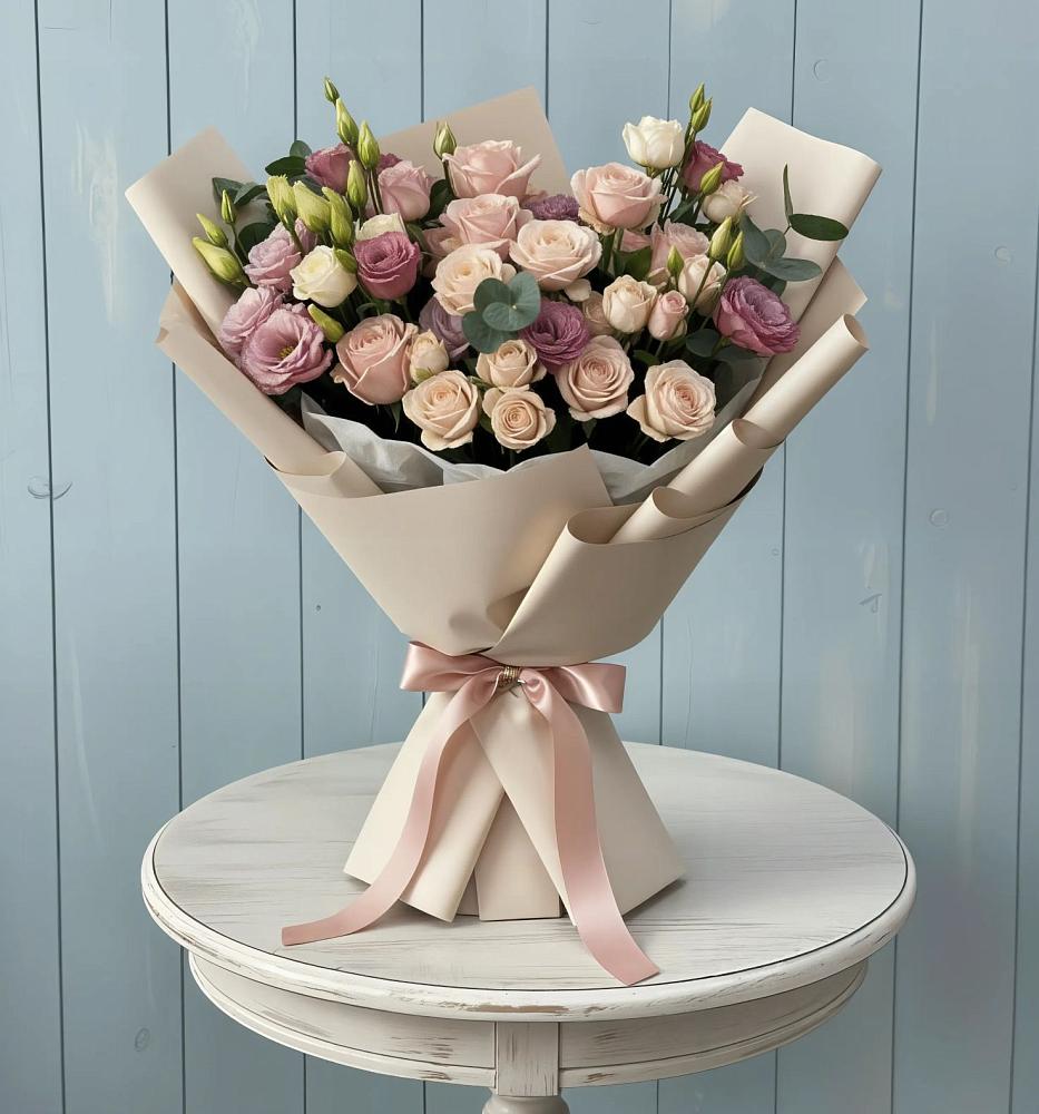 Букет цветов из: Розы и Лизиантусы в Усть-Кан